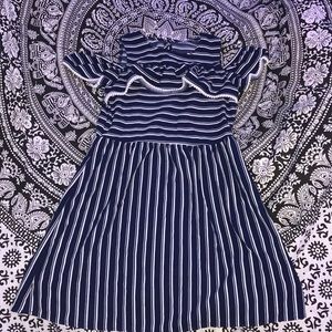 Off the shoulder dress, Navy blue, white dress
